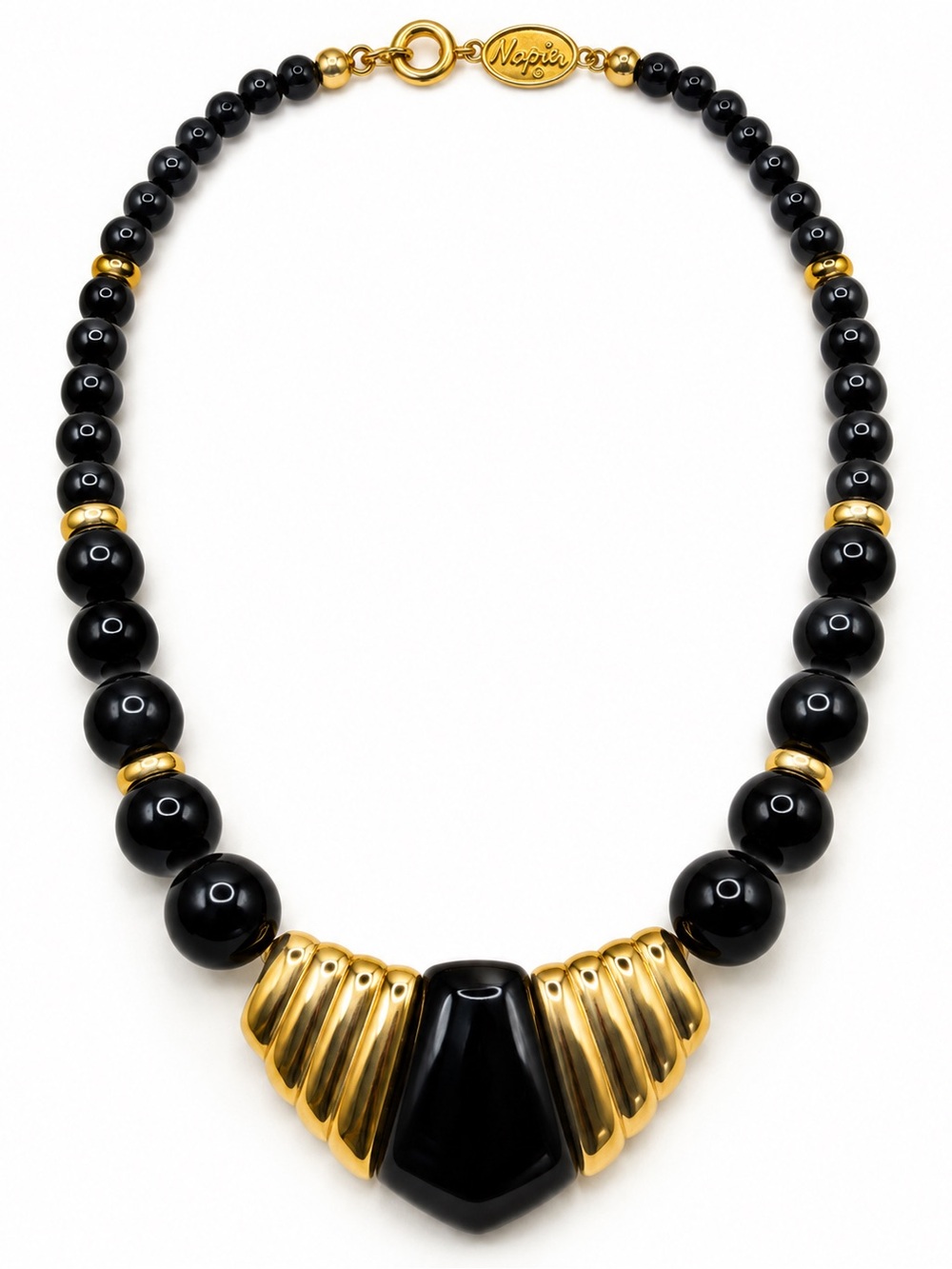 Napier Black and Gold Sculpted Bead Necklace